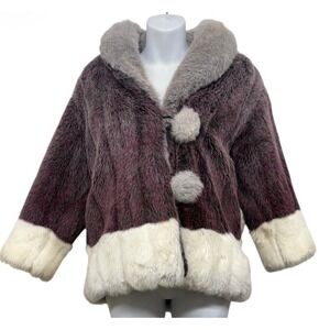 Vtg Handmade Women's Color Block Faux Fur Coat Jacket Pom Pom Closure Sz Medium?